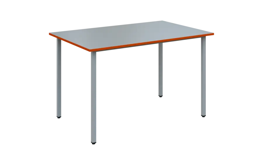JSB 120N Jídelní stůl 1200 x 800 mm, deska šedá s hranou pomeranč / podnož stříbrná